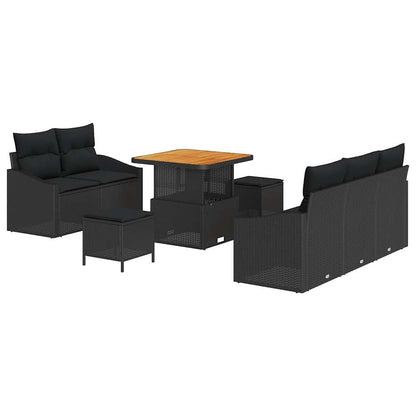 Set Divano da Giardino con cuscino con archiviazione 8 pcs Nero | homemem39