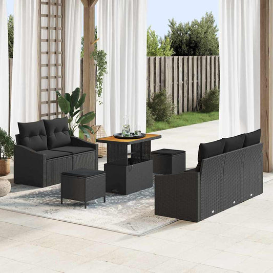 Set Divano da Giardino con cuscino con archiviazione 8 pcs Nero
