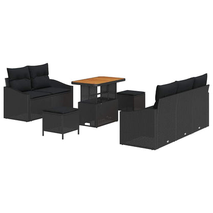 Set Divano da Giardino con cuscino con archiviazione 8 pcs Nero | homemem39