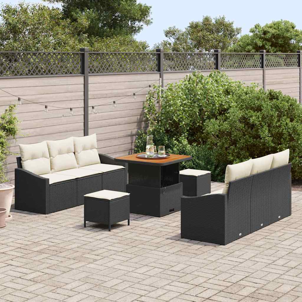 Set Divano da Giardino con cuscino 9 pcs Nero e Crema | homemem39