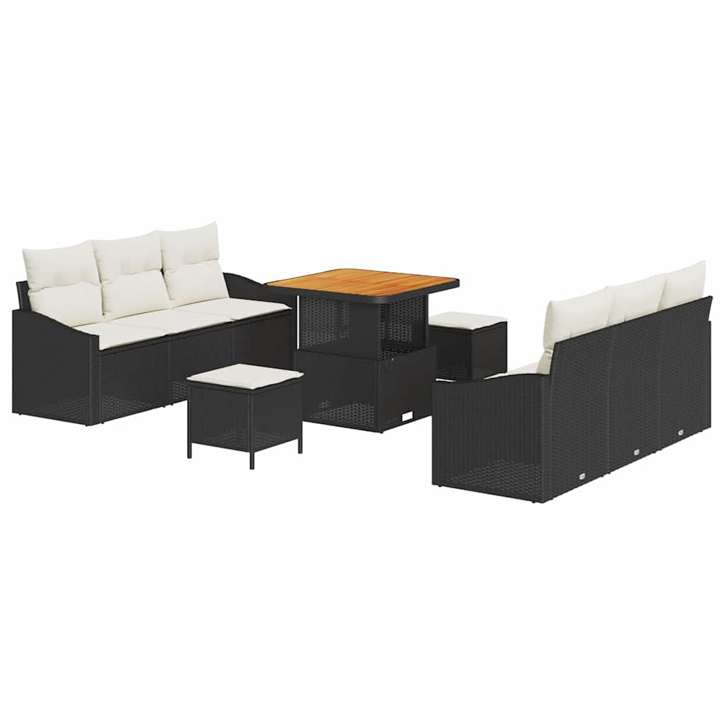 Set Divano da Giardino con cuscino 9 pcs Nero e Crema | homemem39