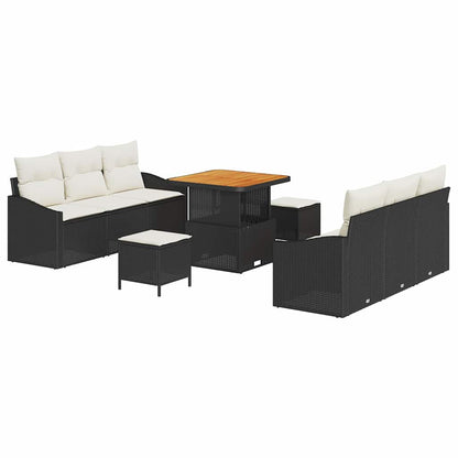 Set Divano da Giardino con cuscino 9 pcs Nero e Crema | homemem39