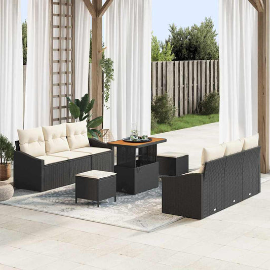 Set Divano da Giardino con cuscino 9 pcs Nero e Crema