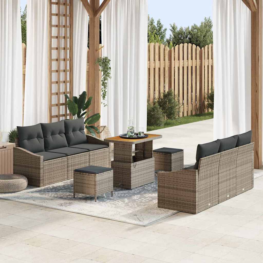 Set Divano da Giardino con cuscino 9 pcs Grigio | homemem39