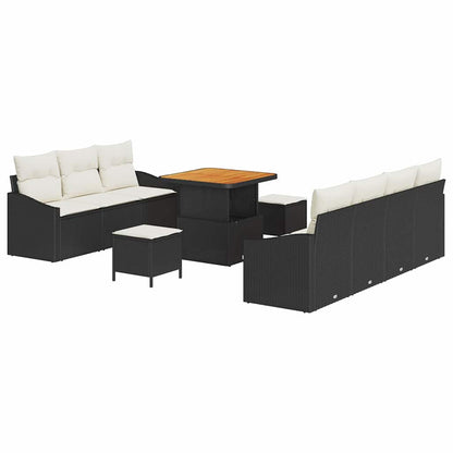 Set Divano da Giardino con cuscino 10 pcs Nero e Crema | homemem39