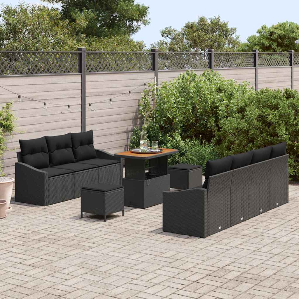 Set Divano da Giardino con cuscino 10 pcs Nero | homemem39