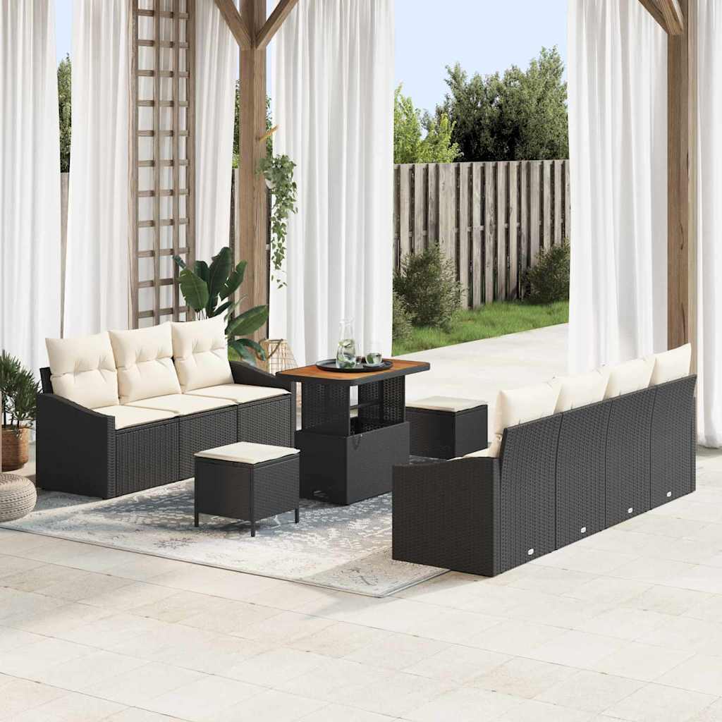 Set Divano da Giardino con cuscino 10 pcs Nero e Crema | homemem39