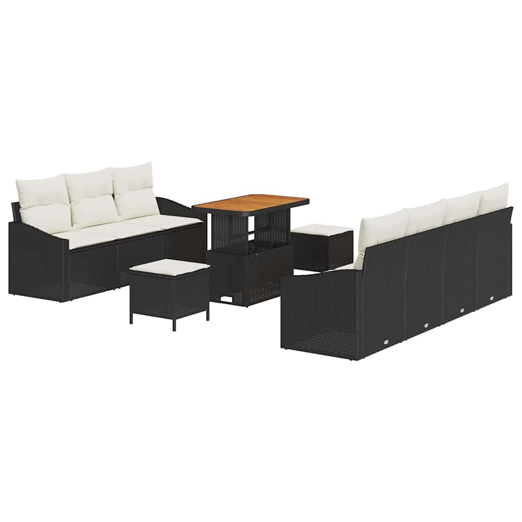Set Divano da Giardino con cuscino 10 pcs Nero e Crema | homemem39