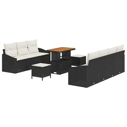 Set Divano da Giardino con cuscino 10 pcs Nero e Crema | homemem39