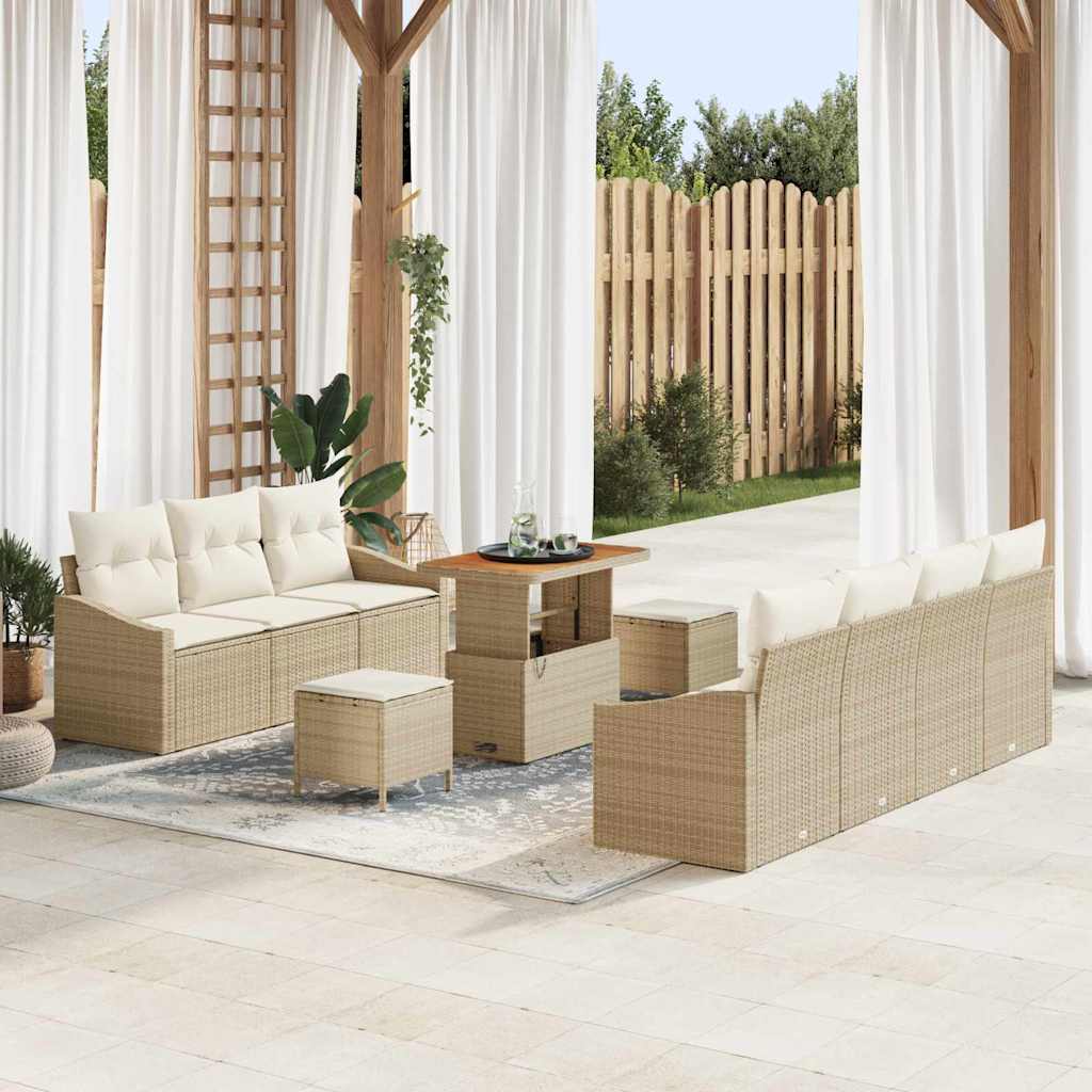 Set Divano da Giardino con cuscino 10 pcs Beige e Crema