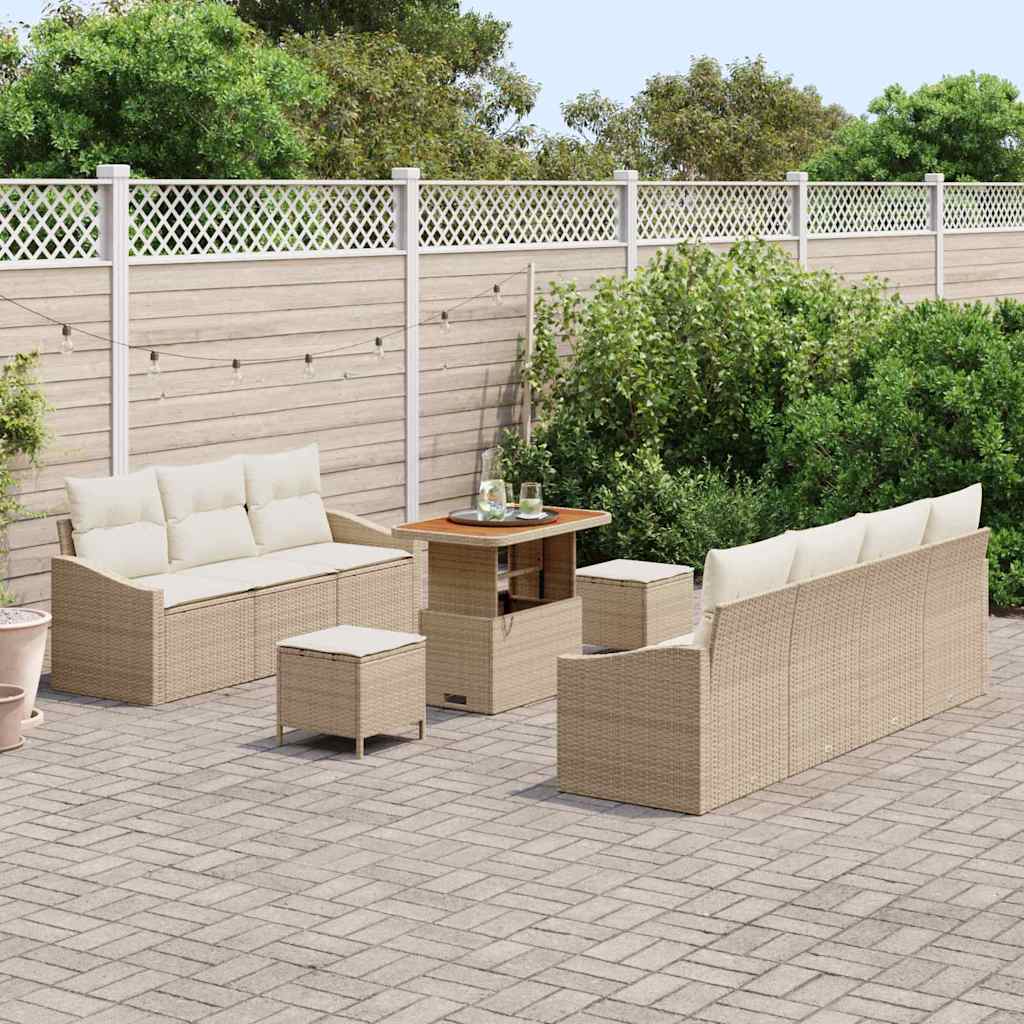 Set Divano da Giardino con cuscino 10 pcs Beige e Crema | homemem39