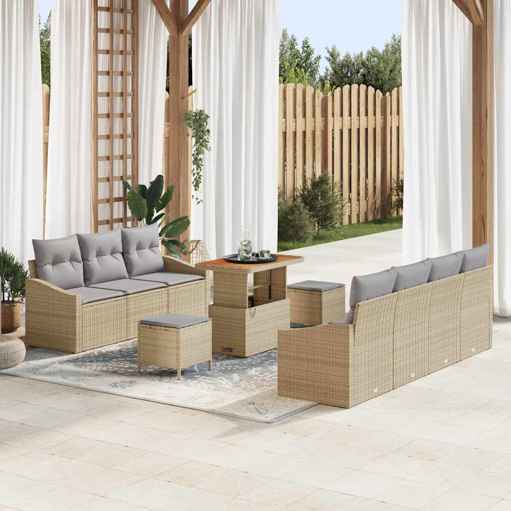 Set Divano da Giardino con cuscino 10 pcs Beige e Grigio Chiaro | homemem39