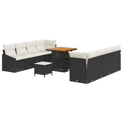 Set Divano da Giardino con cuscino 11 pcs Nero e Crema | homemem39