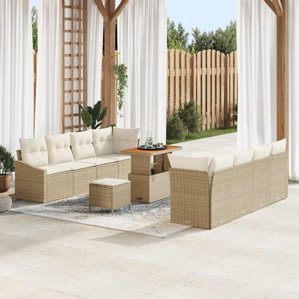 Set Divano da Giardino con cuscino 11 pcs Beige e Crema | homemem39