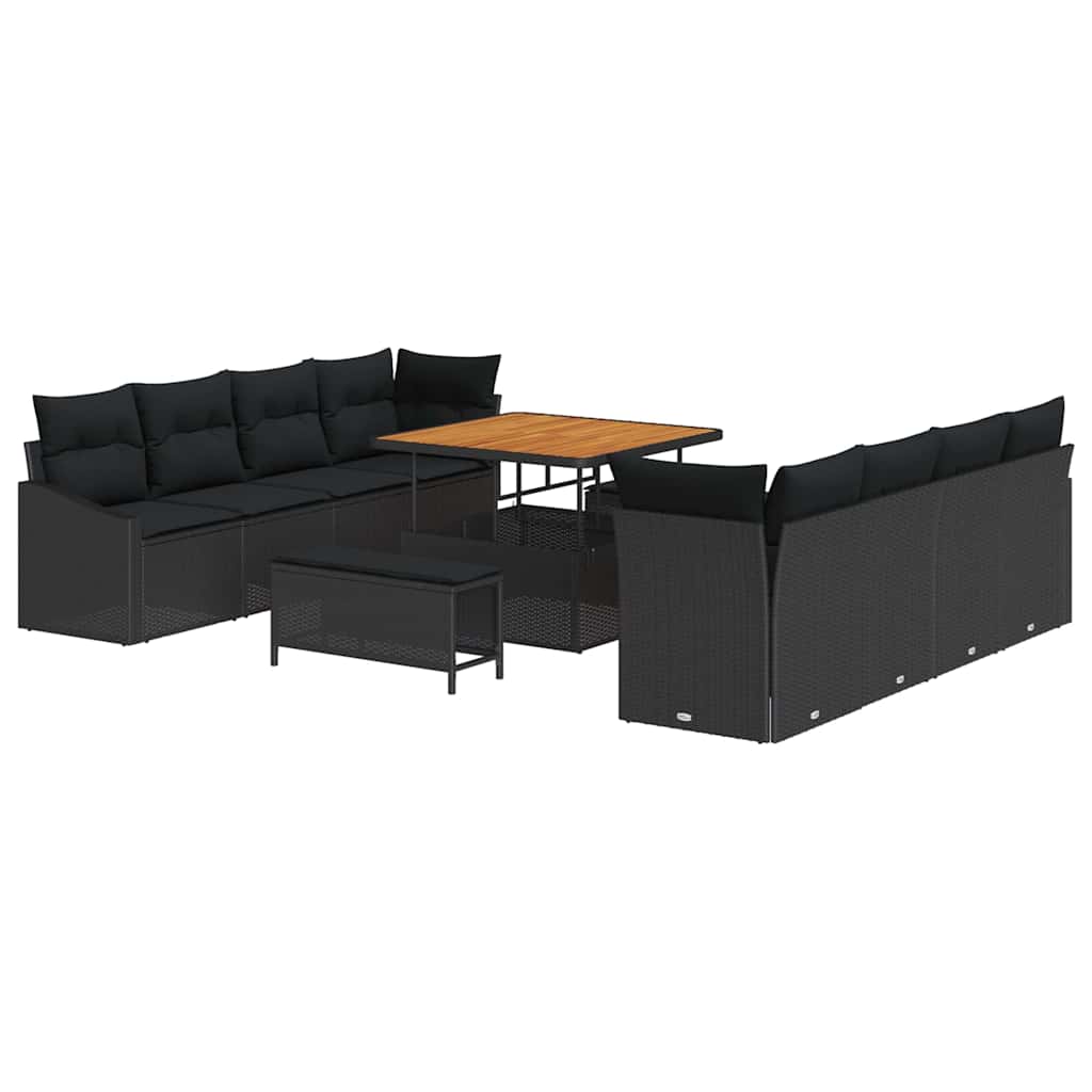 Set Divano da Giardino con cuscino 11 pcs Nero