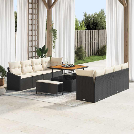 Set Divano da Giardino con cuscino 11 pcs Nero e Crema