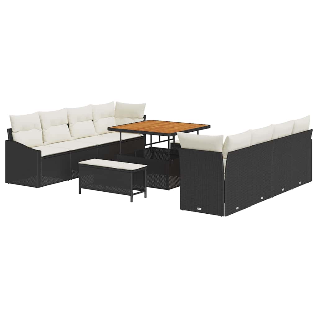 Set Divano da Giardino con cuscino 11 pcs Nero e Crema | homemem39