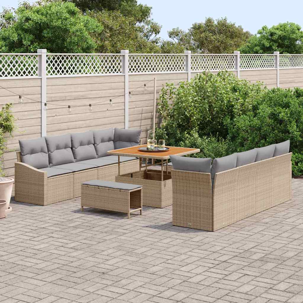 Set Divano da Giardino con cuscino 11 pcs Beige e Grigio Chiaro | homemem39
