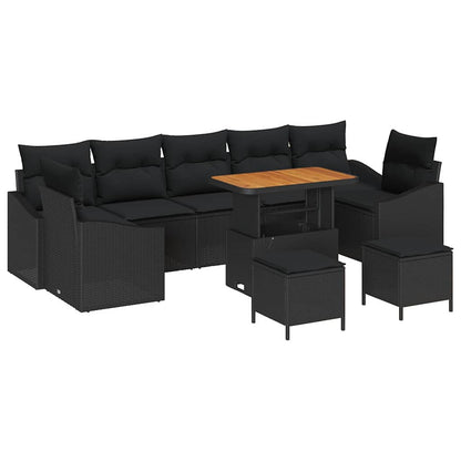 Set Divano da Giardino con cuscino 10 pcs Nero Poly Rattan | homemem39