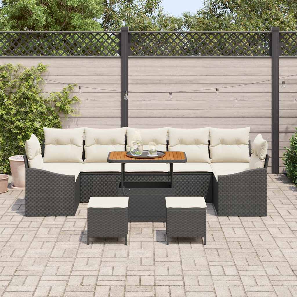 Set Divano da Giardino con cuscino 10 pcs Nero Poly Rattan | homemem39