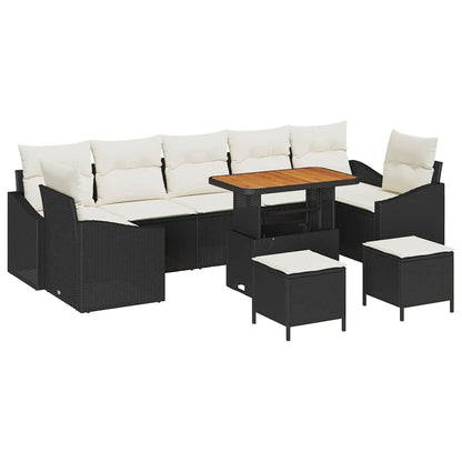Set Divano da Giardino con cuscino 10 pcs Nero Poly Rattan | homemem39