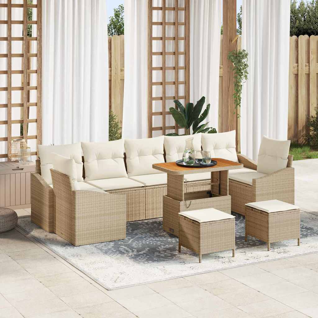 Set Divano da Giardino con cuscino 10 pcs Beige Poly Rattan | homemem39