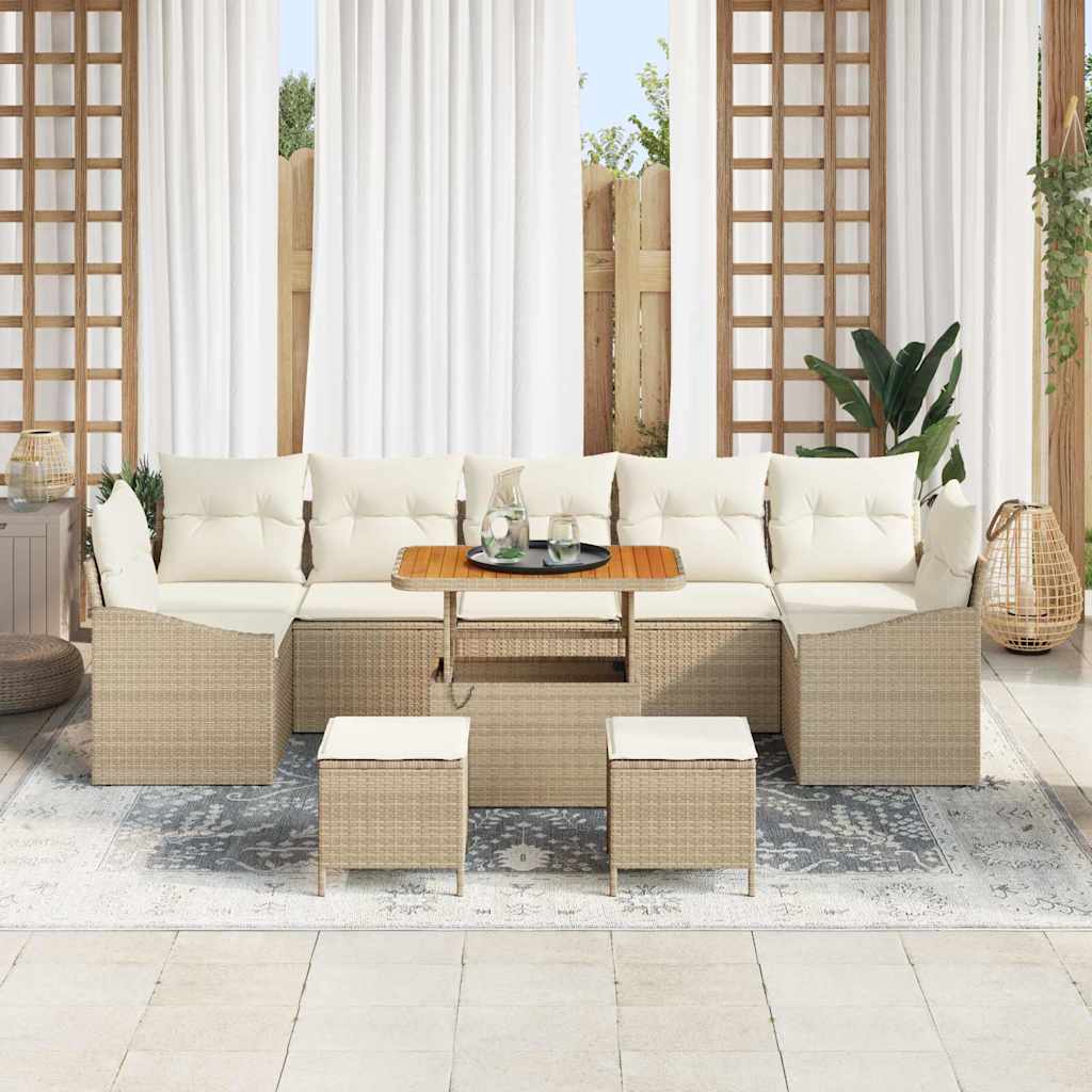Set Divano da Giardino con cuscino 10 pcs Beige Poly Rattan | homemem39