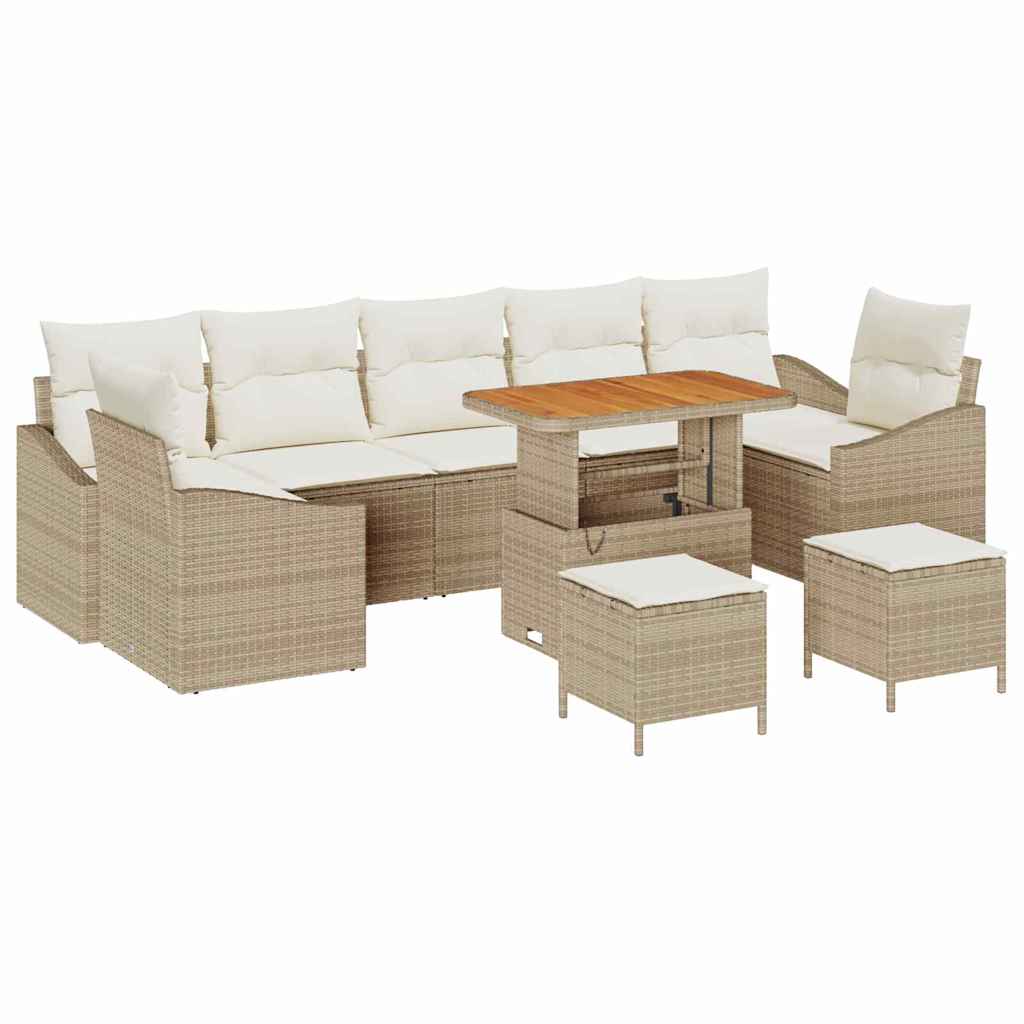 Set Divano da Giardino con cuscino 10 pcs Beige Poly Rattan | homemem39