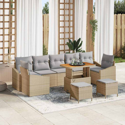 Set Divano da Giardino con cuscino 10 pcs Beige Poly Rattan | homemem39