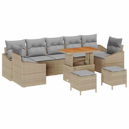 Set Divano da Giardino con cuscino 10 pcs Beige Poly Rattan | homemem39