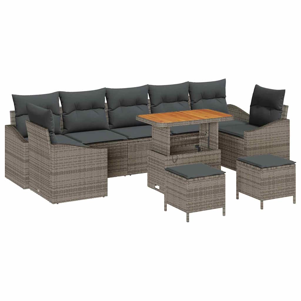 Set Divano da Giardino con cuscino 10 pcs Grigio Poly Rattan | homemem39