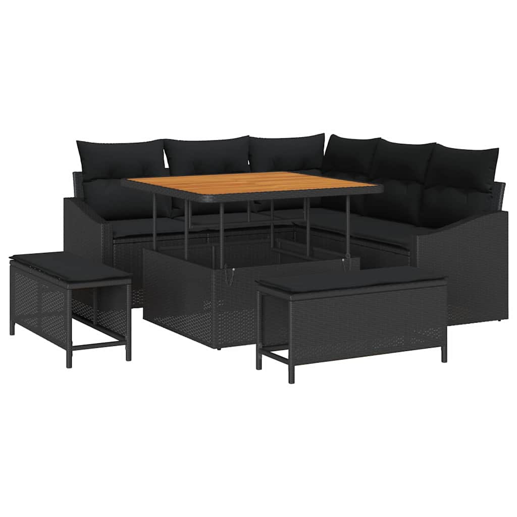 Set Divano da Giardino con cuscino 8 pcs Nero Poly Rattan | homemem39