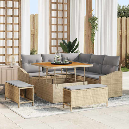 Set Divano da Giardino con cuscino 8 pcs Beige Poly Rattan