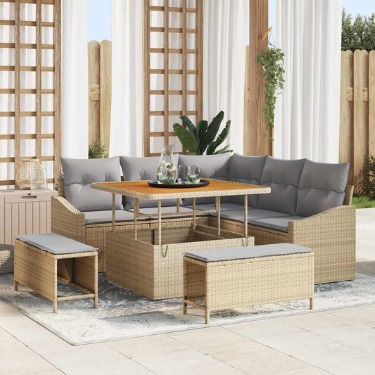 Set Divano da Giardino con cuscino 8 pcs Beige Poly Rattan