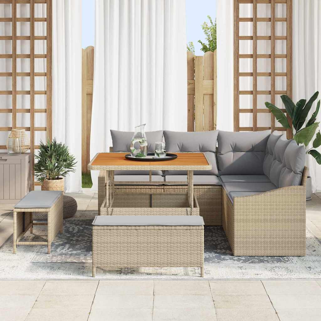 Set Divano da Giardino con cuscino 8 pcs Beige Poly Rattan