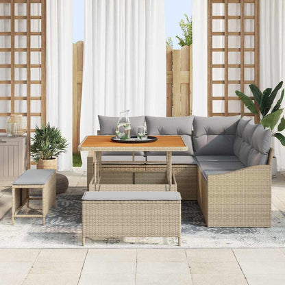 Set Divano da Giardino con cuscino 8 pcs Beige Poly Rattan