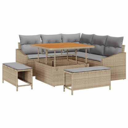 Set Divano da Giardino con cuscino 8 pcs Beige Poly Rattan