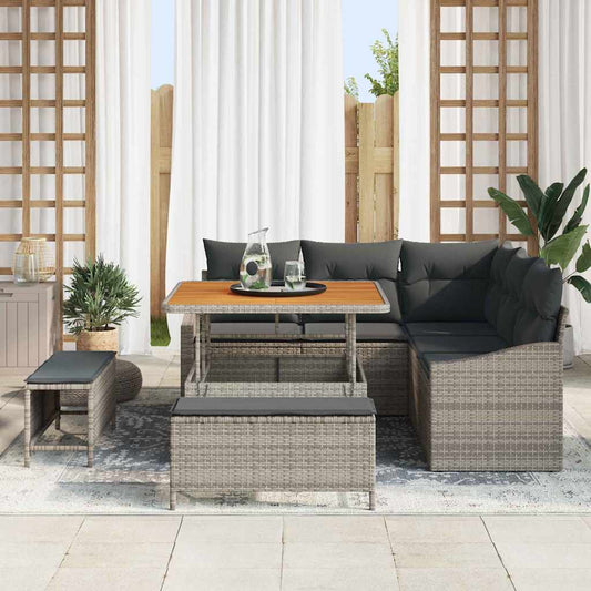 Set Divano da Giardino con cuscino 8 pcs Grigio Poly Rattan