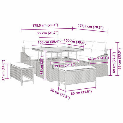Set Divano da Giardino con cuscino con cuscino 8 pcs Grigio