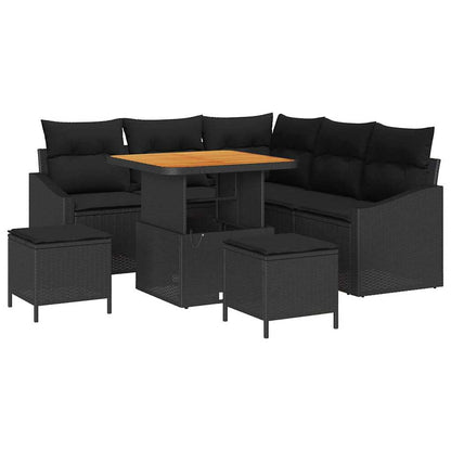 Set Divano da Giardino con cuscino 8 pcs Nero Poly Rattan | homemem39