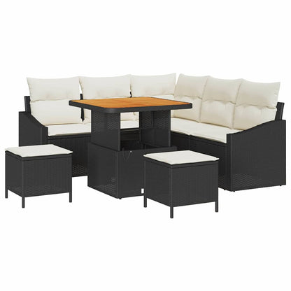 Set Divano da Giardino con cuscino 8 pcs Nero Poly Rattan | homemem39