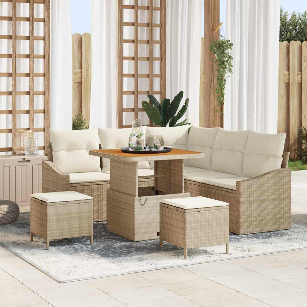 Set Divano da Giardino 8 pz 7-Numero di posti Beige Poly Rattan