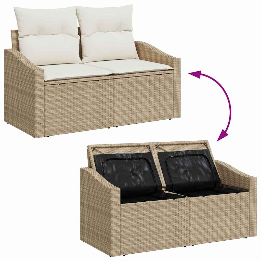 Set Divano da Giardino 8 pz 7-Numero di posti Beige Poly Rattan