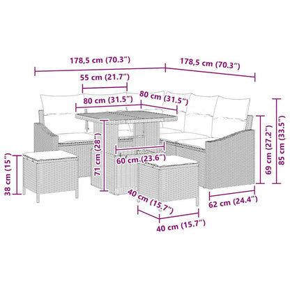 Set Divano da Giardino con cuscino 8 pcs Grigio Poly Rattan