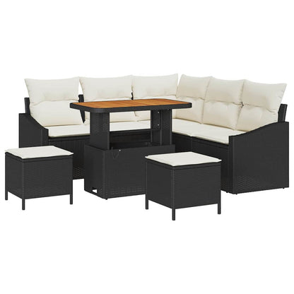 Set Divano da Giardino con cuscino 8 pcs Nero Poly Rattan | homemem39