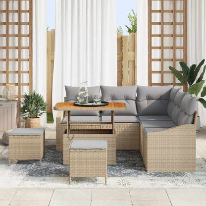Set Divano da Giardino con cuscino 8 pcs Beige Poly Rattan