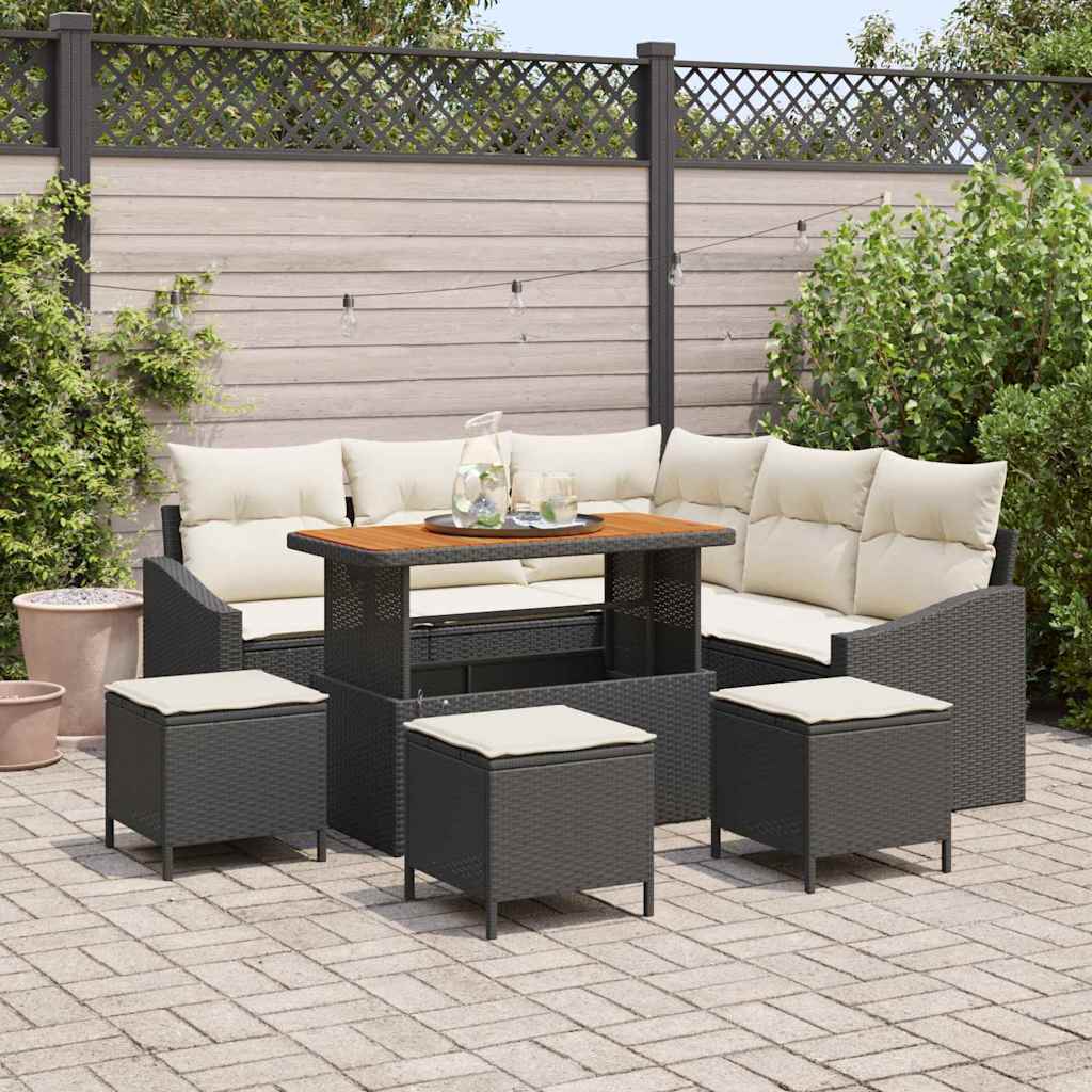 Set Divano da Giardino con cuscino 9 pcs Nero Poly Rattan | homemem39