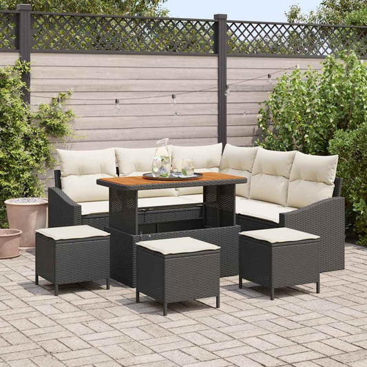 Set Divano da Giardino con cuscino 9 pcs Nero Poly Rattan