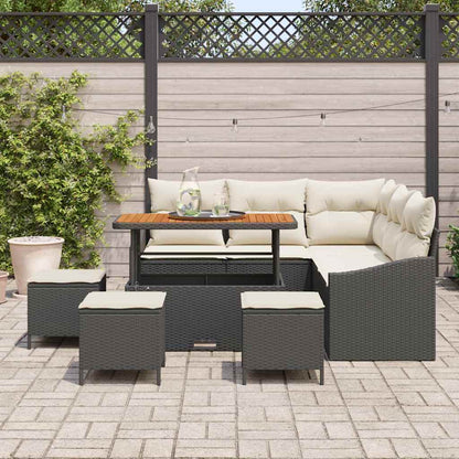 Set Divano da Giardino con cuscino 9 pcs Nero Poly Rattan | homemem39