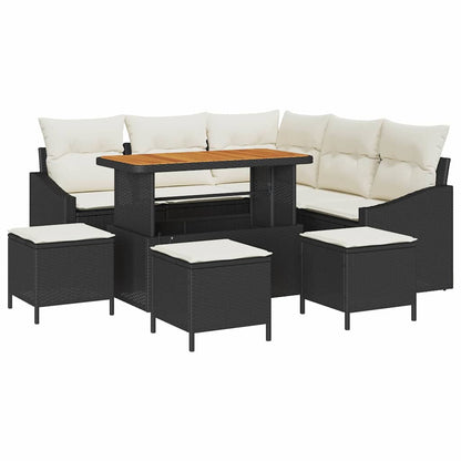 Set Divano da Giardino con cuscino 9 pcs Nero Poly Rattan | homemem39